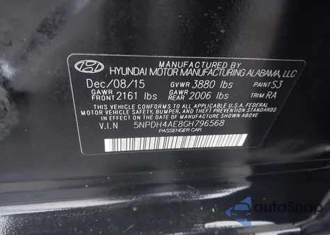 2016 Hyundai Elantra Se из США, поврежденный, VIN 5NPDH4AE8GH796568